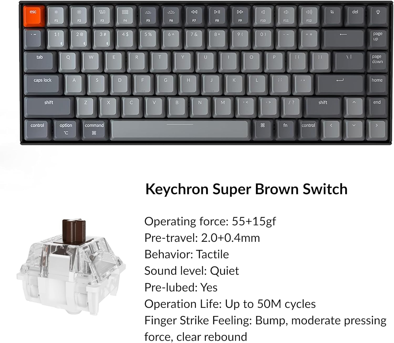 K2 75% Layout RGB Bluetooth Wireless Mechanical Keyboard with  Super Brown Switch/Anti Ghosting/N-Key Rollover, Compact 84 Keys USB Wired Gaming Keyboard for Mac Windows-Version 2